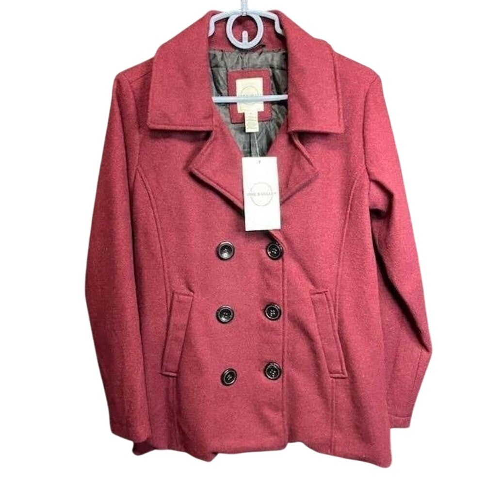 Womens Pea Coat Double Breasted‎ Jacket Collared Wool Blend Outerwear